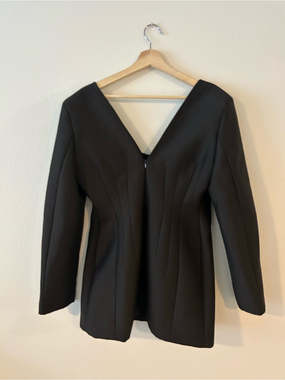 H&M Edition Black Bow Mini Dress Long Sleeve Deep V Tailored Size M - Picture 3 of 6